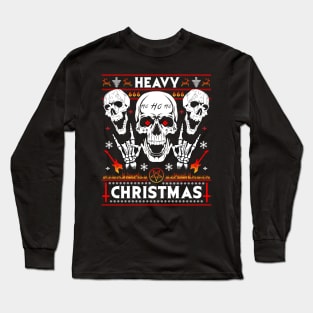 HEAVY CHRISTMAS Ugly Christmas Sweater Metalhead, Grunge, Death Metal, Guitarist, Drummer, Lead Singer, Satanic, Satan Claus Skull Pentagram Antichristmas Devil Skull Design Long Sleeve T-Shirt